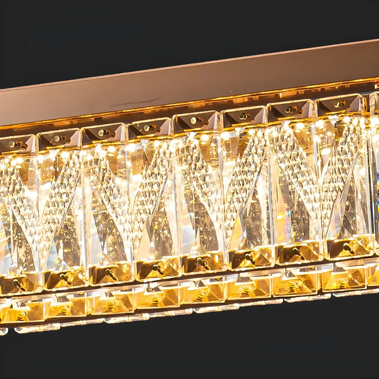 Suspension rectangulaire moderne en cristal doré pour cuisine