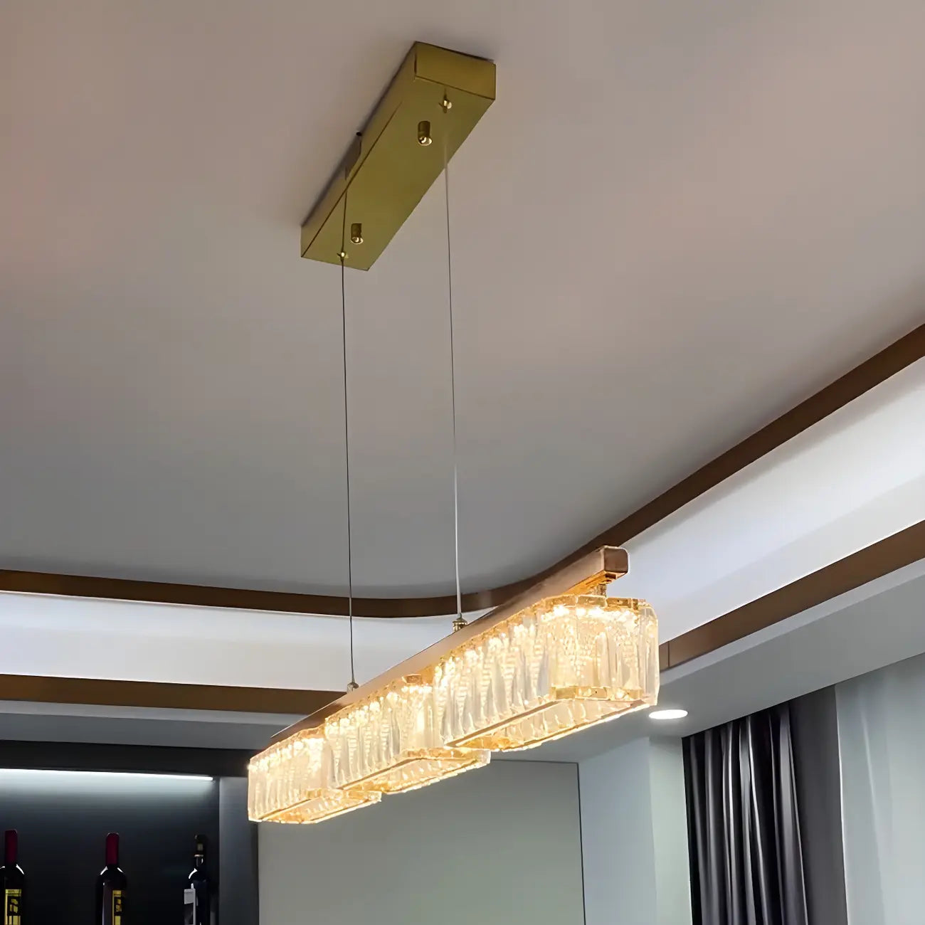 Suspension rectangulaire moderne en cristal doré pour cuisine
