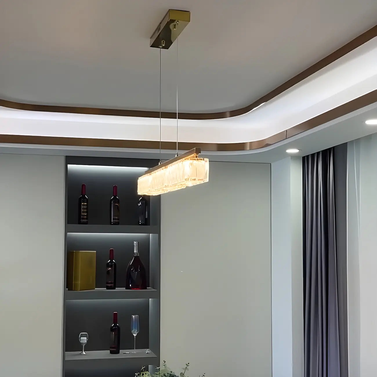 Suspension rectangulaire moderne en cristal doré pour cuisine