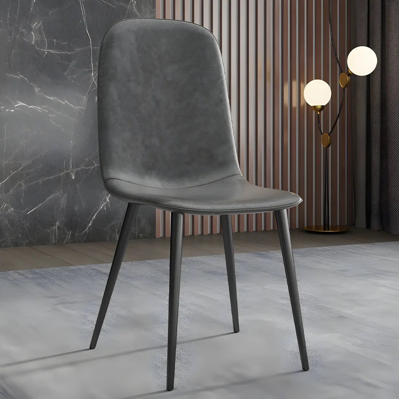 Chaise de salle à manger industrielle sans accoudoirs en similicuir à dossier bas