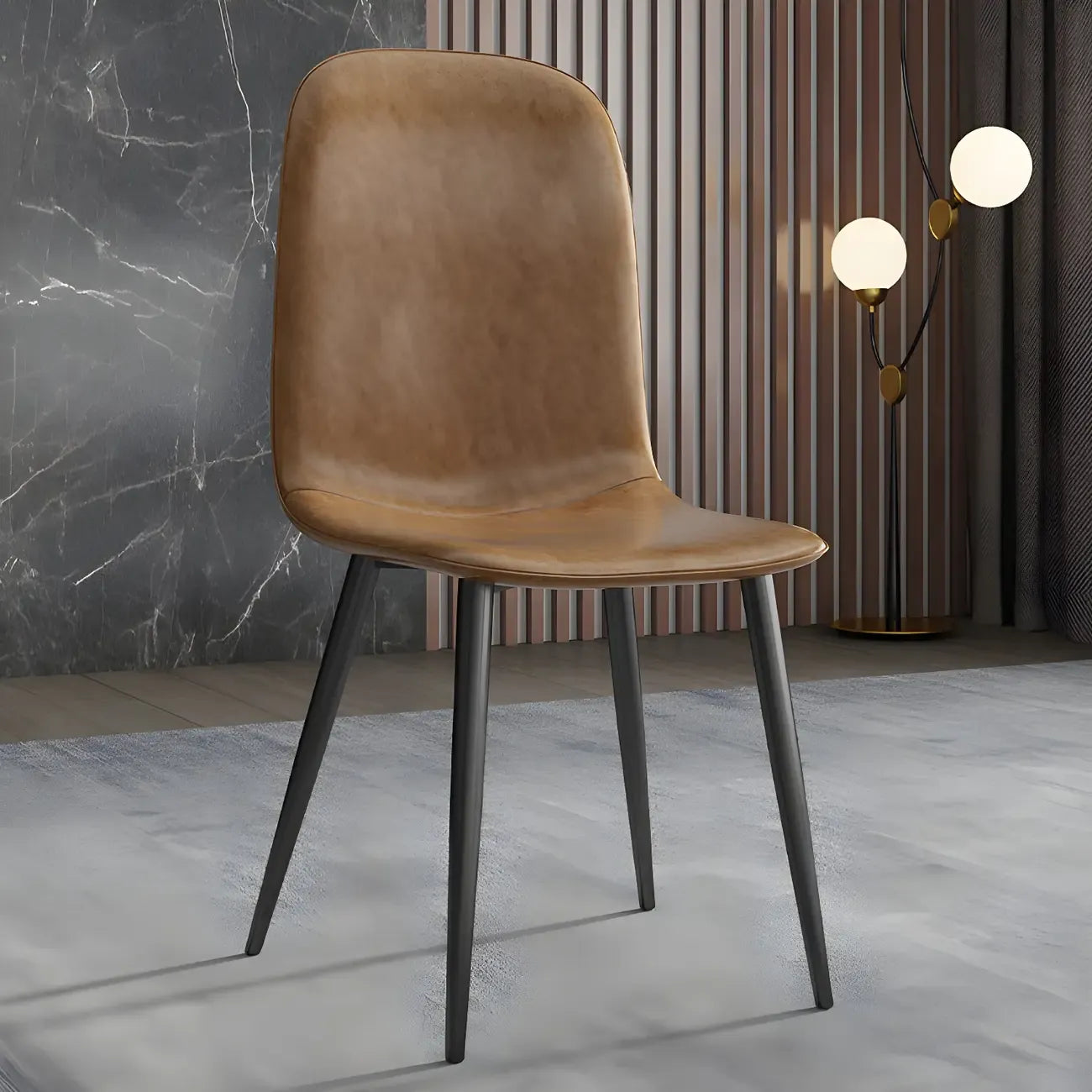 Chaise de salle à manger industrielle sans accoudoirs en similicuir à dossier bas