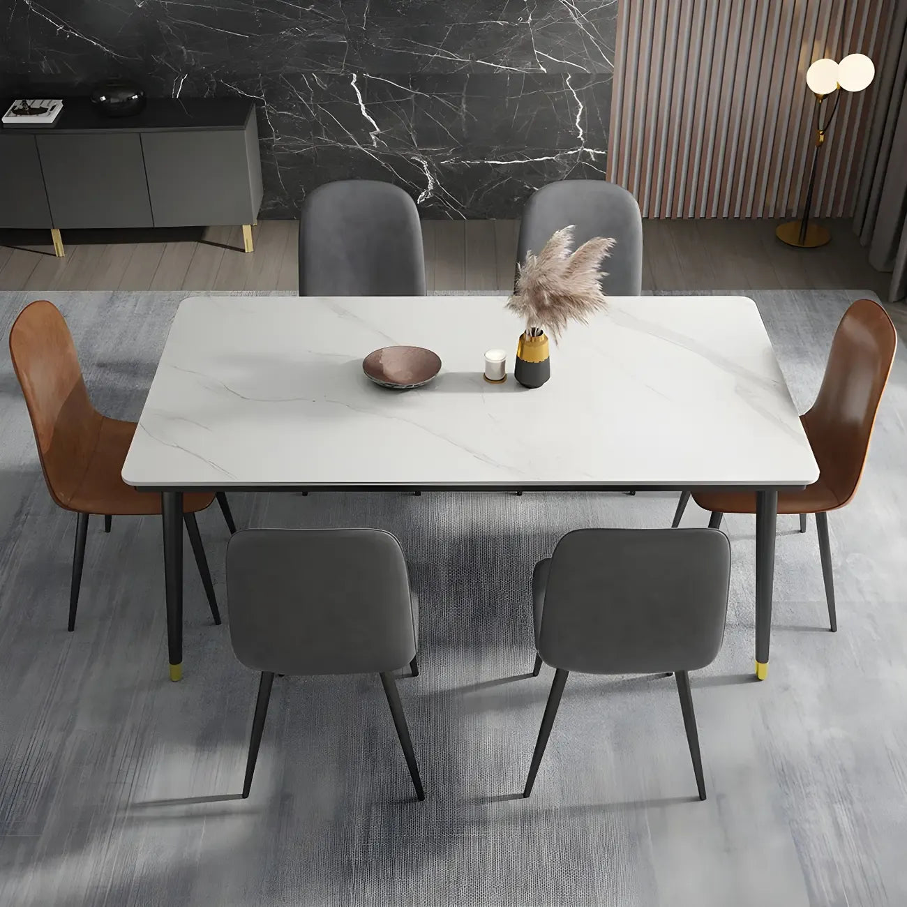 Chaise de salle à manger industrielle sans accoudoirs en similicuir à dossier bas