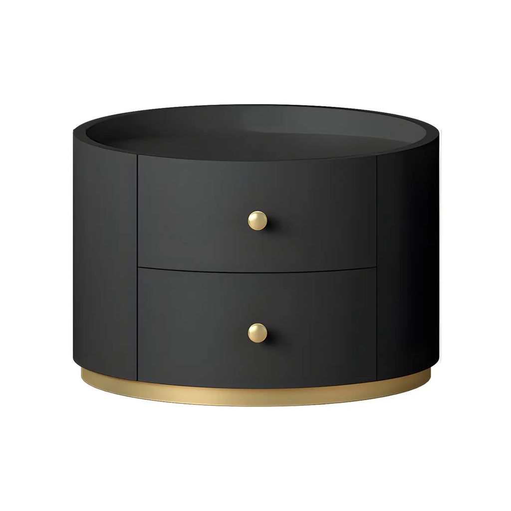 Table de chevet ronde Glam en bois manufacturé à 2 tiroirs