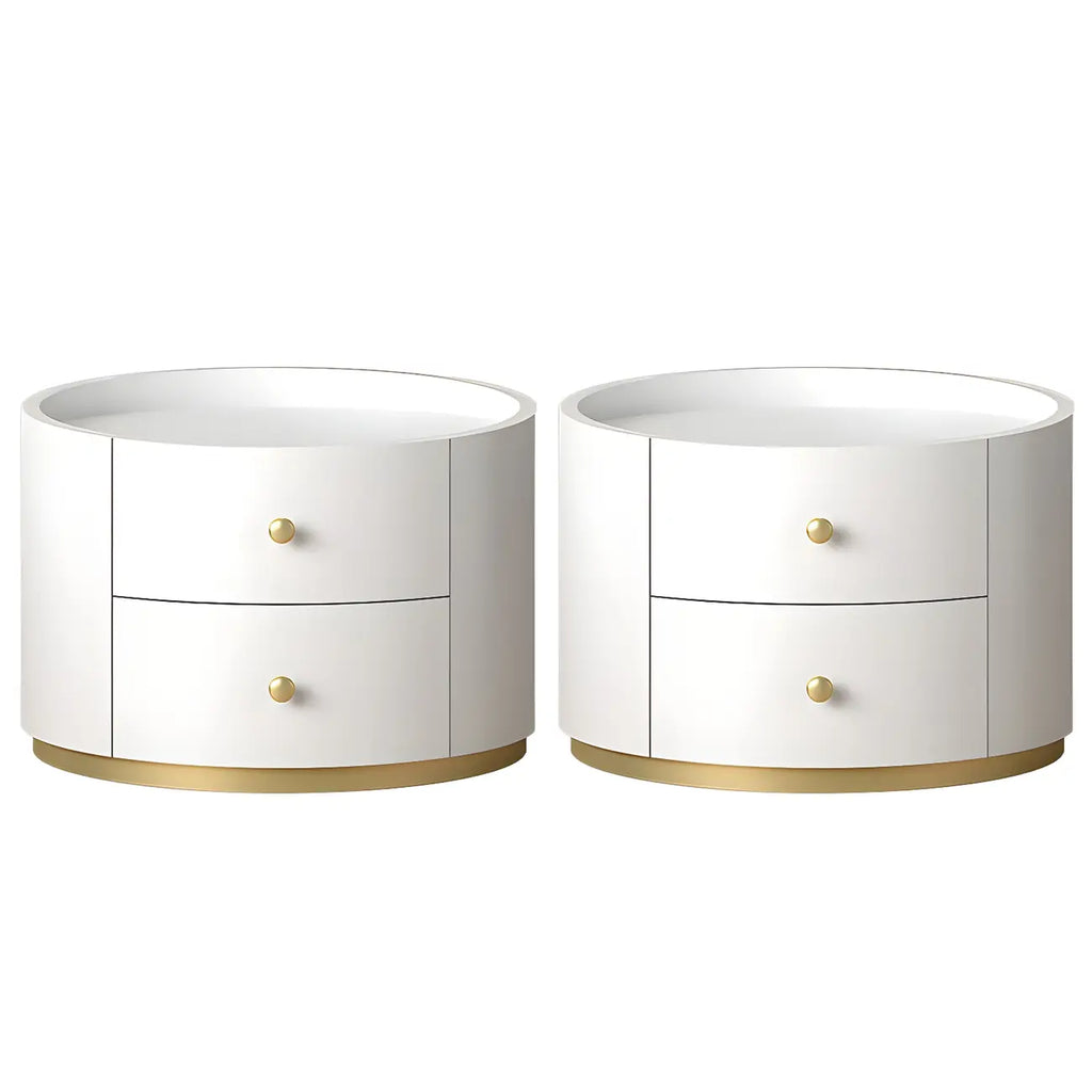 Table de chevet ronde Glam en bois manufacturé à 2 tiroirs