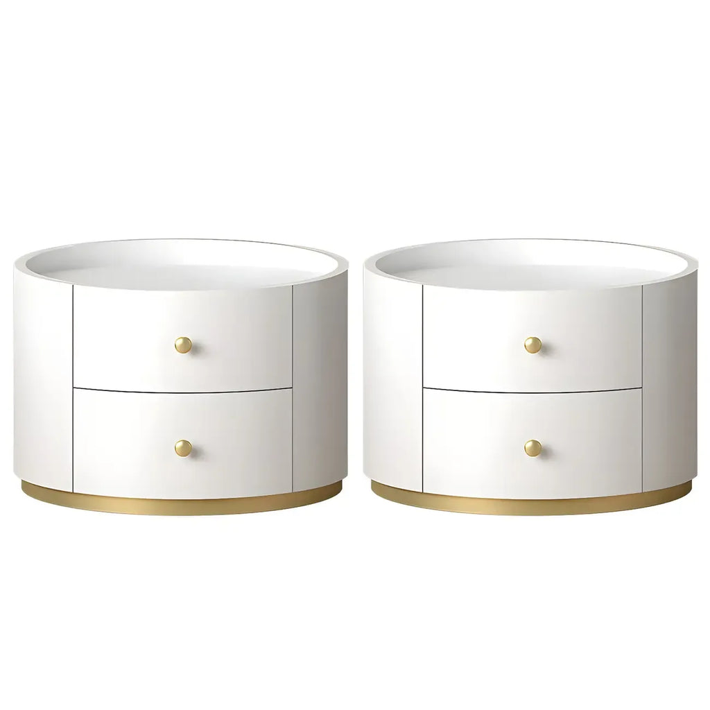Table de chevet ronde Glam en bois manufacturé à 2 tiroirs