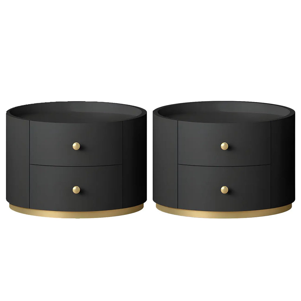 Table de chevet ronde Glam en bois manufacturé à 2 tiroirs