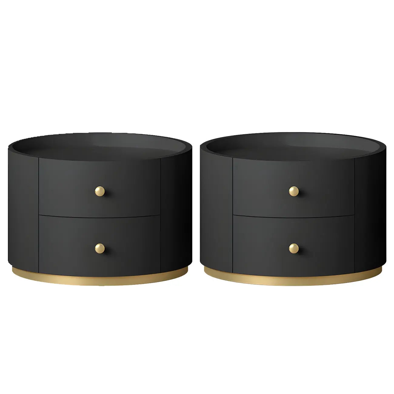 Table de chevet ronde Glam en bois manufacturé à 2 tiroirs