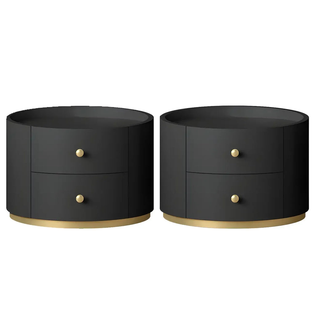Table de chevet ronde Glam en bois manufacturé à 2 tiroirs