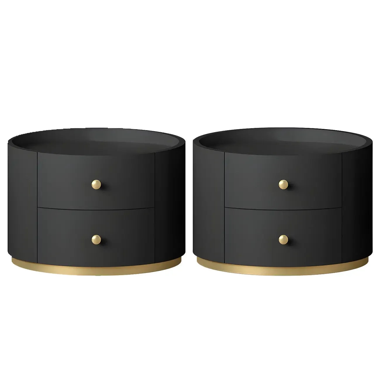 Table de chevet ronde Glam en bois manufacturé à 2 tiroirs