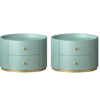 Table de chevet ronde Glam en bois manufacturé à 2 tiroirs