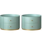 Table de chevet ronde Glam en bois manufacturé à 2 tiroirs