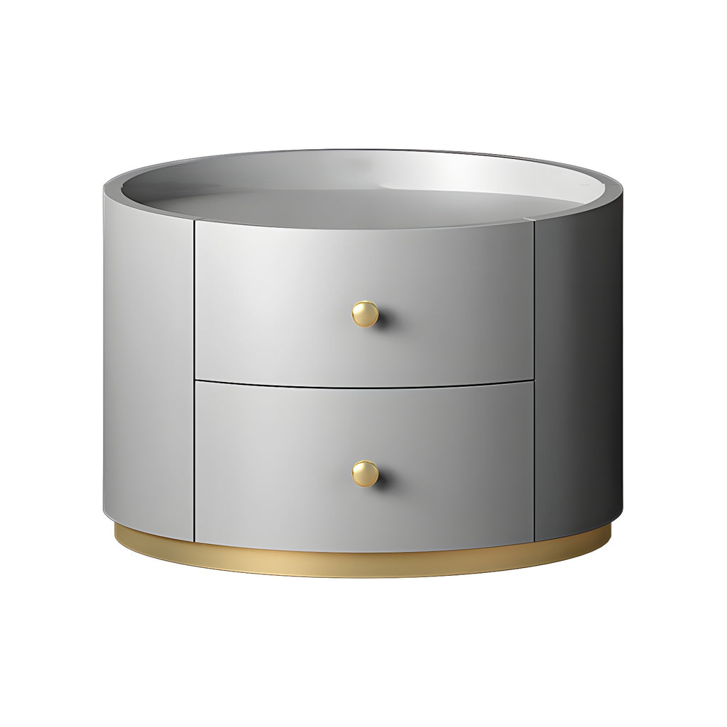 Table de chevet ronde Glam en bois manufacturé à 2 tiroirs