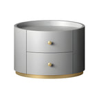 Table de chevet ronde Glam en bois manufacturé à 2 tiroirs
