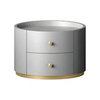 Table de chevet ronde Glam en bois manufacturé à 2 tiroirs
