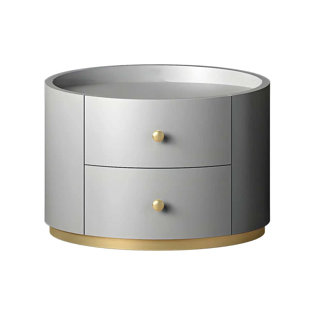 Table de chevet ronde Glam en bois manufacturé à 2 tiroirs