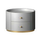 Table de chevet ronde Glam en bois manufacturé à 2 tiroirs