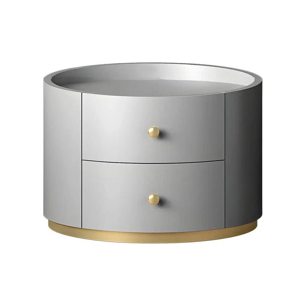 Table de chevet ronde Glam en bois manufacturé à 2 tiroirs