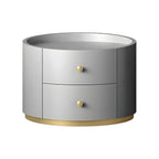 Table de chevet ronde Glam en bois manufacturé à 2 tiroirs