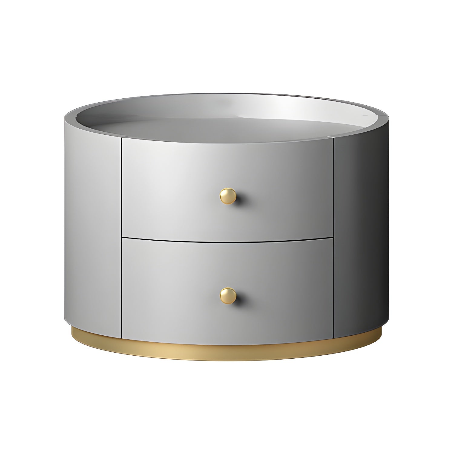 Table de chevet ronde Glam en bois manufacturé à 2 tiroirs