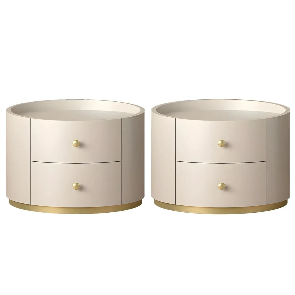 Table de chevet ronde Glam en bois manufacturé à 2 tiroirs