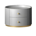 Table de chevet ronde Glam en bois manufacturé à 2 tiroirs