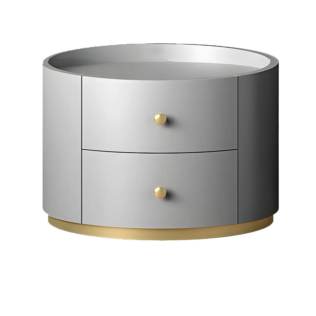 Table de chevet ronde Glam en bois manufacturé à 2 tiroirs