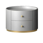 Table de chevet ronde Glam en bois manufacturé à 2 tiroirs