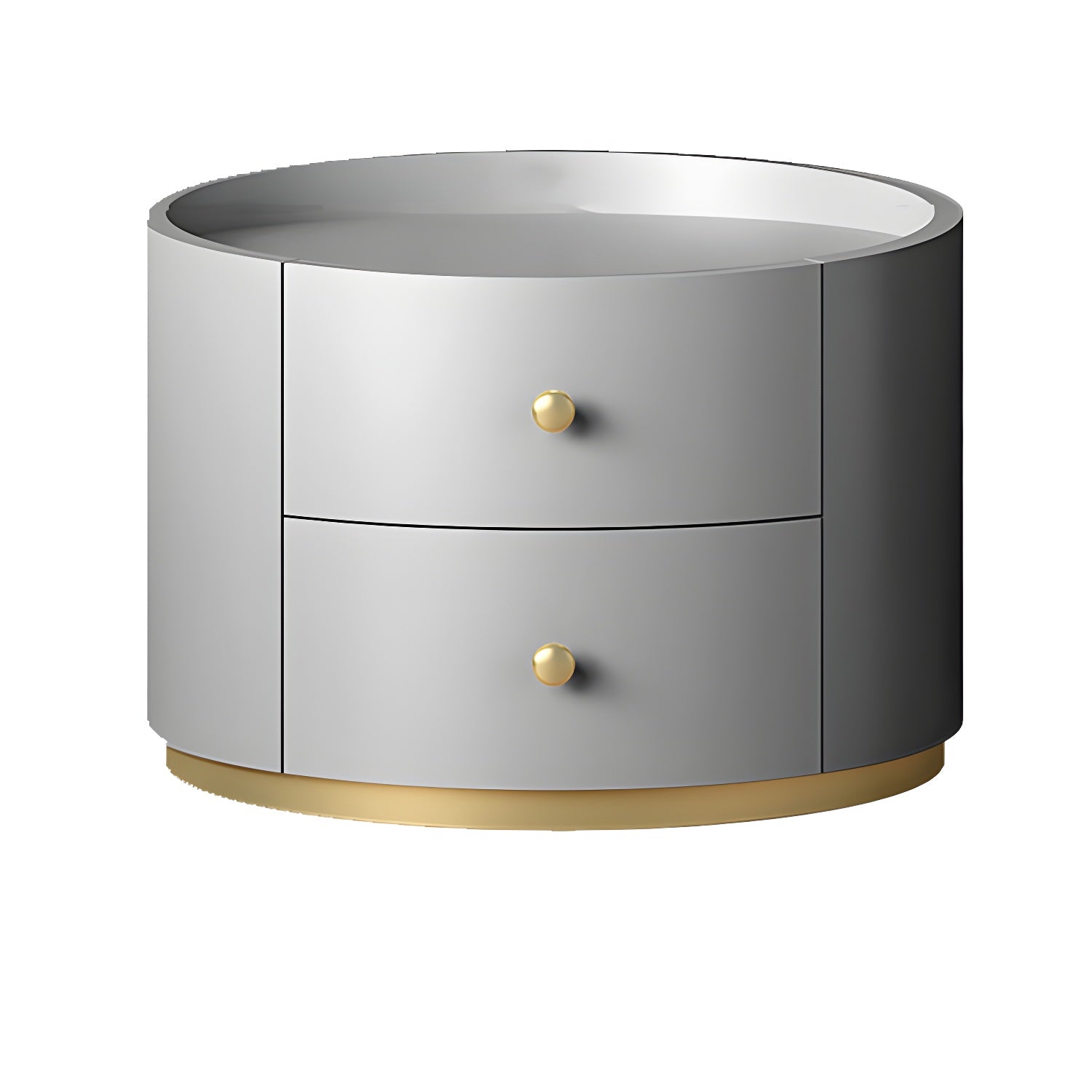 Table de chevet ronde Glam en bois manufacturé à 2 tiroirs