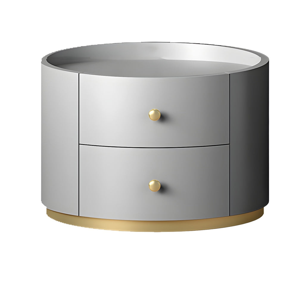 Table de chevet ronde Glam en bois manufacturé à 2 tiroirs