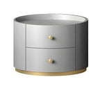 Table de chevet ronde Glam en bois manufacturé à 2 tiroirs