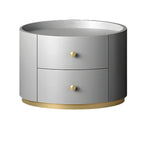 Table de chevet ronde Glam en bois manufacturé à 2 tiroirs