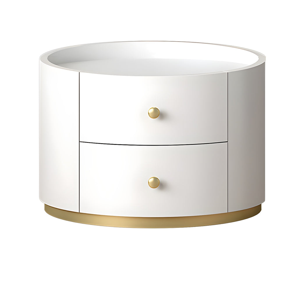 Table de chevet ronde Glam en bois manufacturé à 2 tiroirs