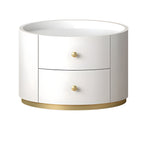 Table de chevet ronde Glam en bois manufacturé à 2 tiroirs