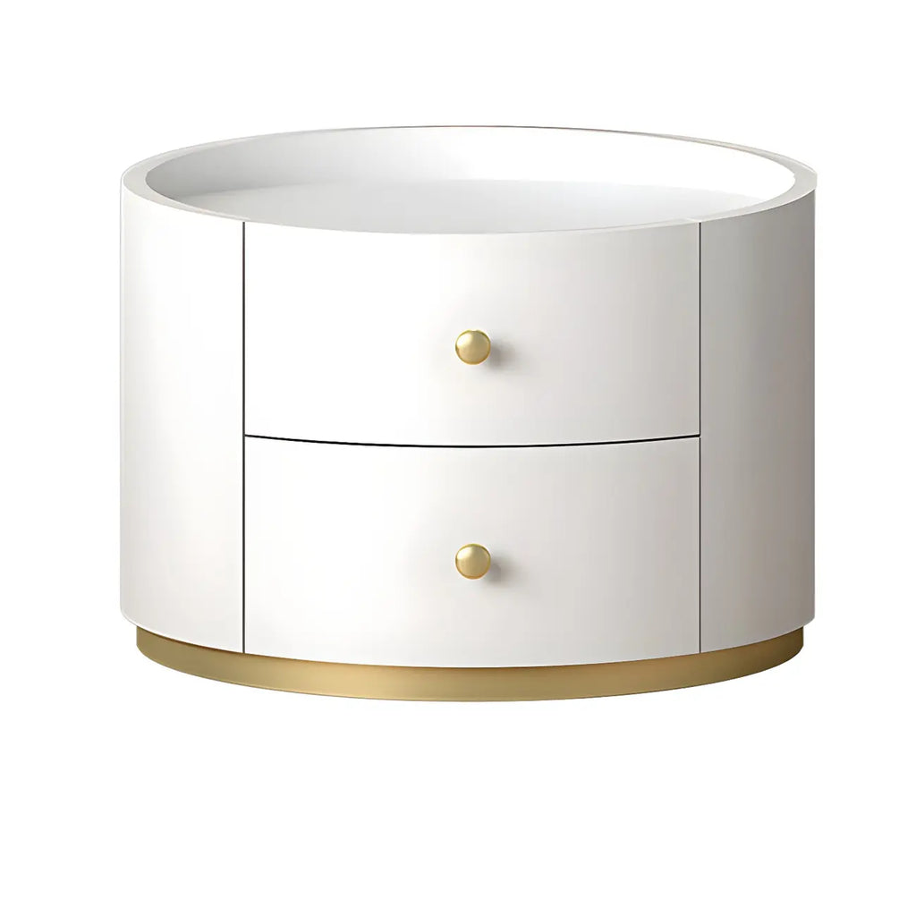 Table de chevet ronde Glam en bois manufacturé à 2 tiroirs