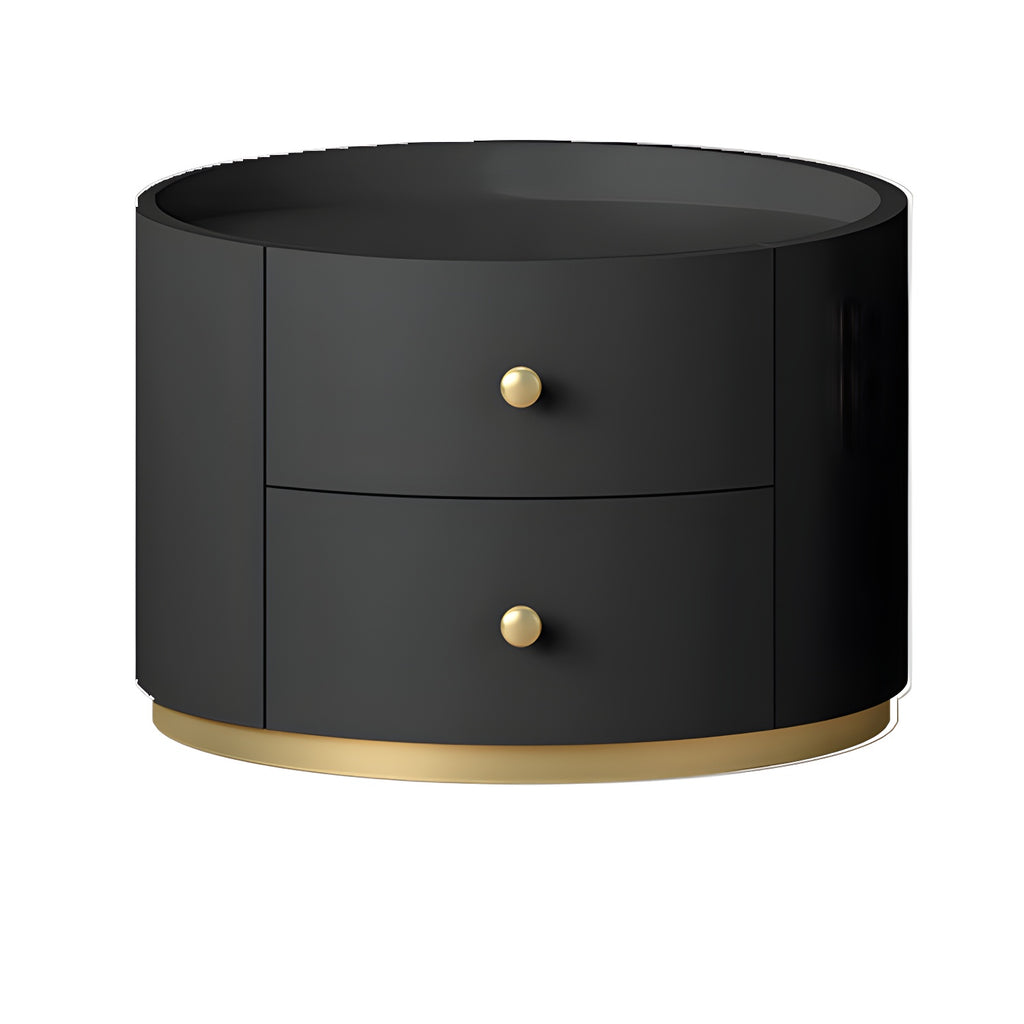 Table de chevet ronde Glam en bois manufacturé à 2 tiroirs