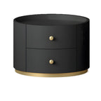 Table de chevet ronde Glam en bois manufacturé à 2 tiroirs