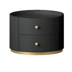 Table de chevet ronde Glam en bois manufacturé à 2 tiroirs