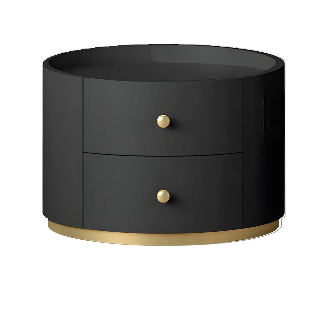 Table de chevet ronde Glam en bois manufacturé à 2 tiroirs