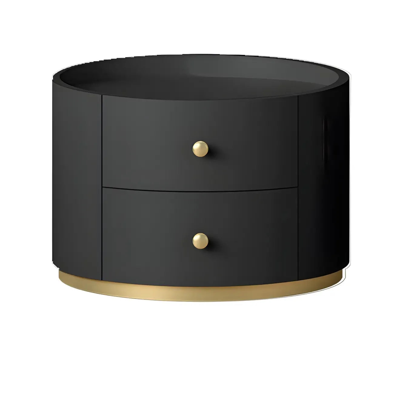 Table de chevet ronde Glam en bois manufacturé à 2 tiroirs