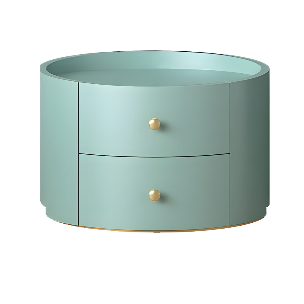 Table de chevet ronde Glam en bois manufacturé à 2 tiroirs