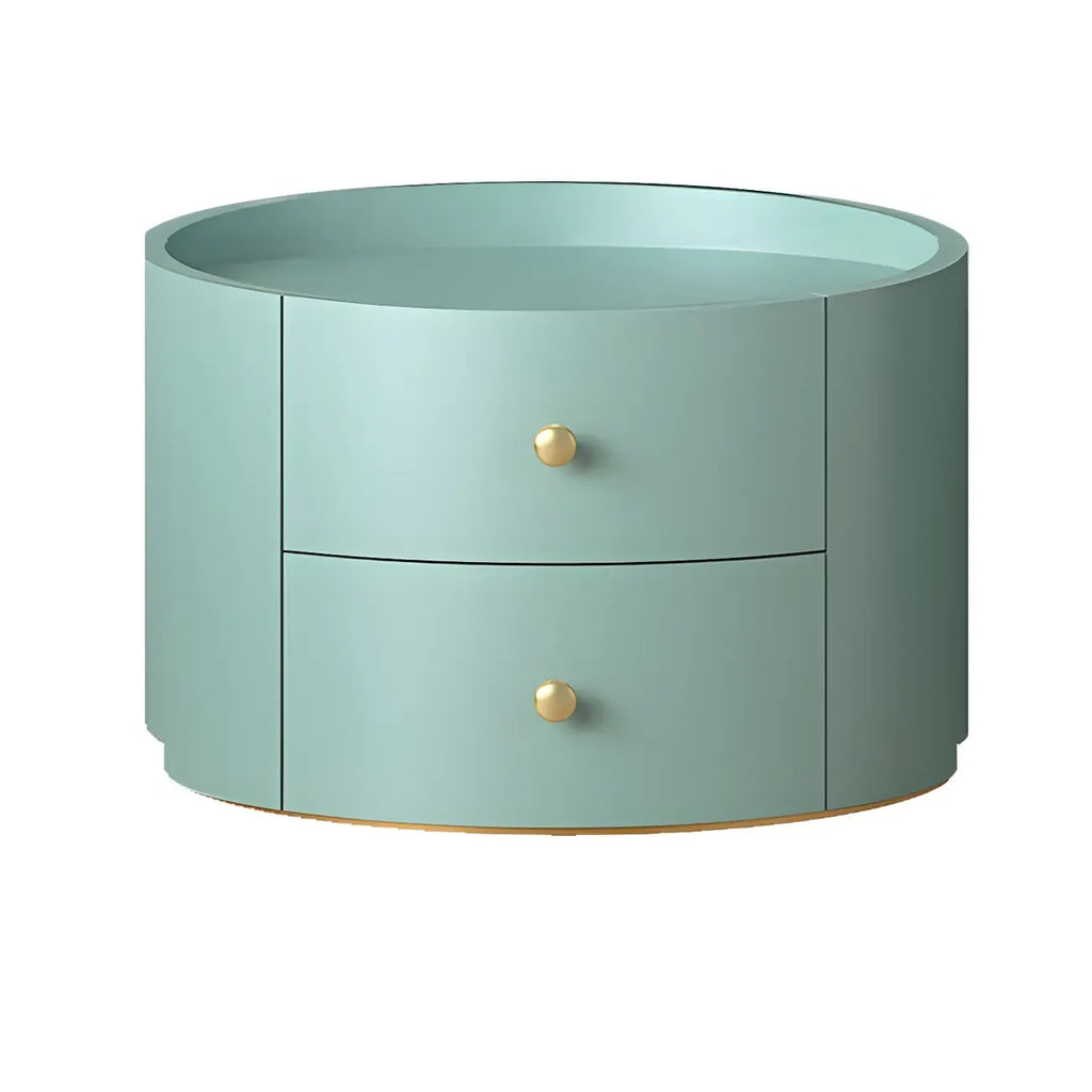 Table de chevet ronde Glam en bois manufacturé à 2 tiroirs
