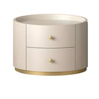 Table de chevet ronde Glam en bois manufacturé à 2 tiroirs