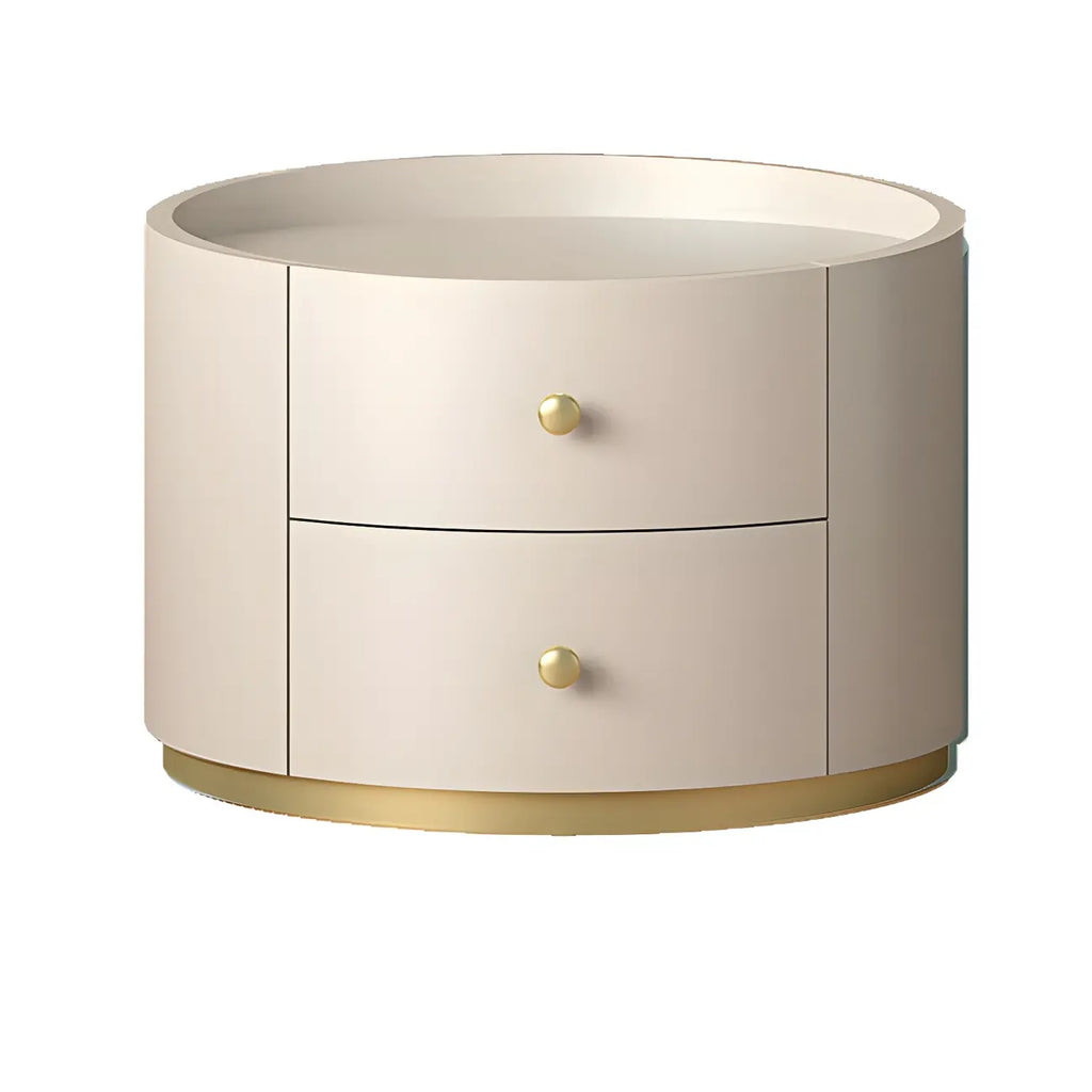 Table de chevet ronde Glam en bois manufacturé à 2 tiroirs