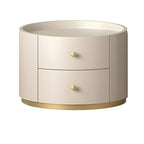 Table de chevet ronde Glam en bois manufacturé à 2 tiroirs