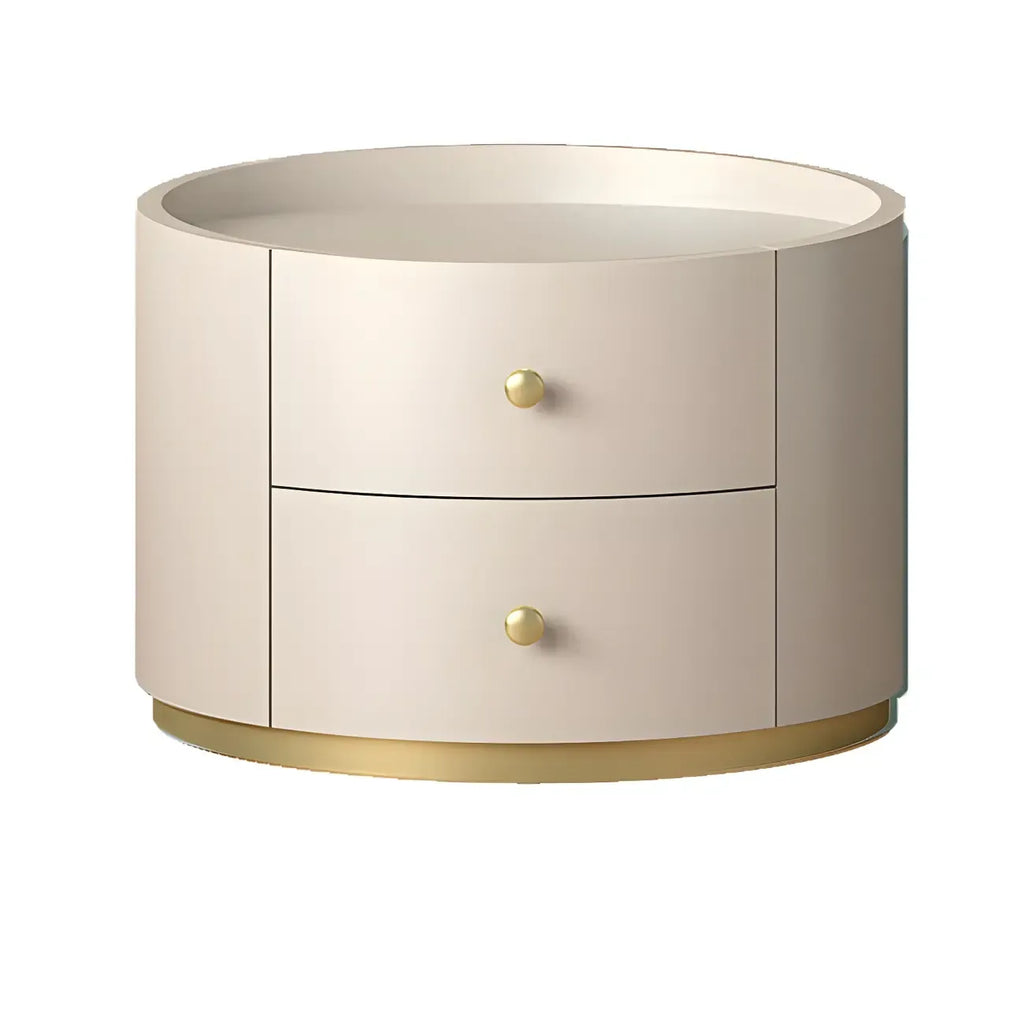 Table de chevet ronde Glam en bois manufacturé à 2 tiroirs