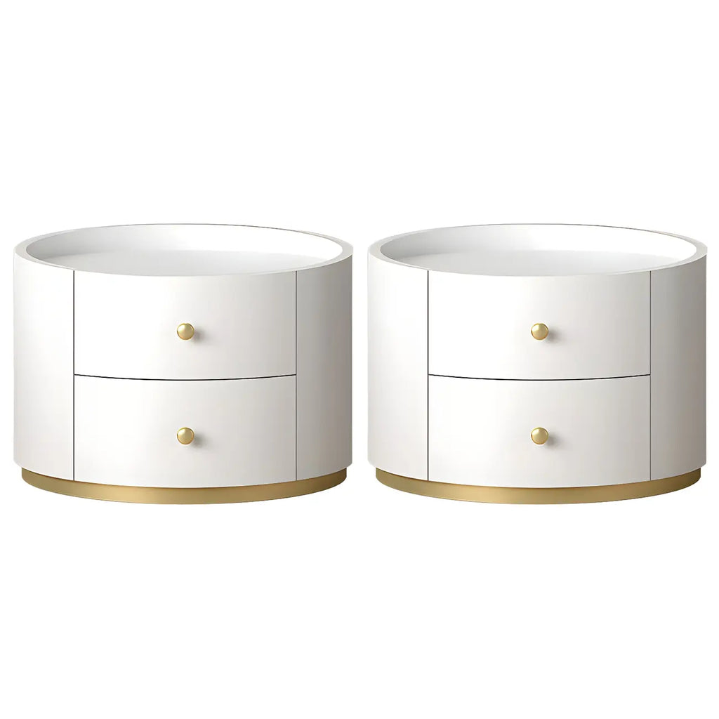 Table de chevet ronde Glam en bois manufacturé à 2 tiroirs