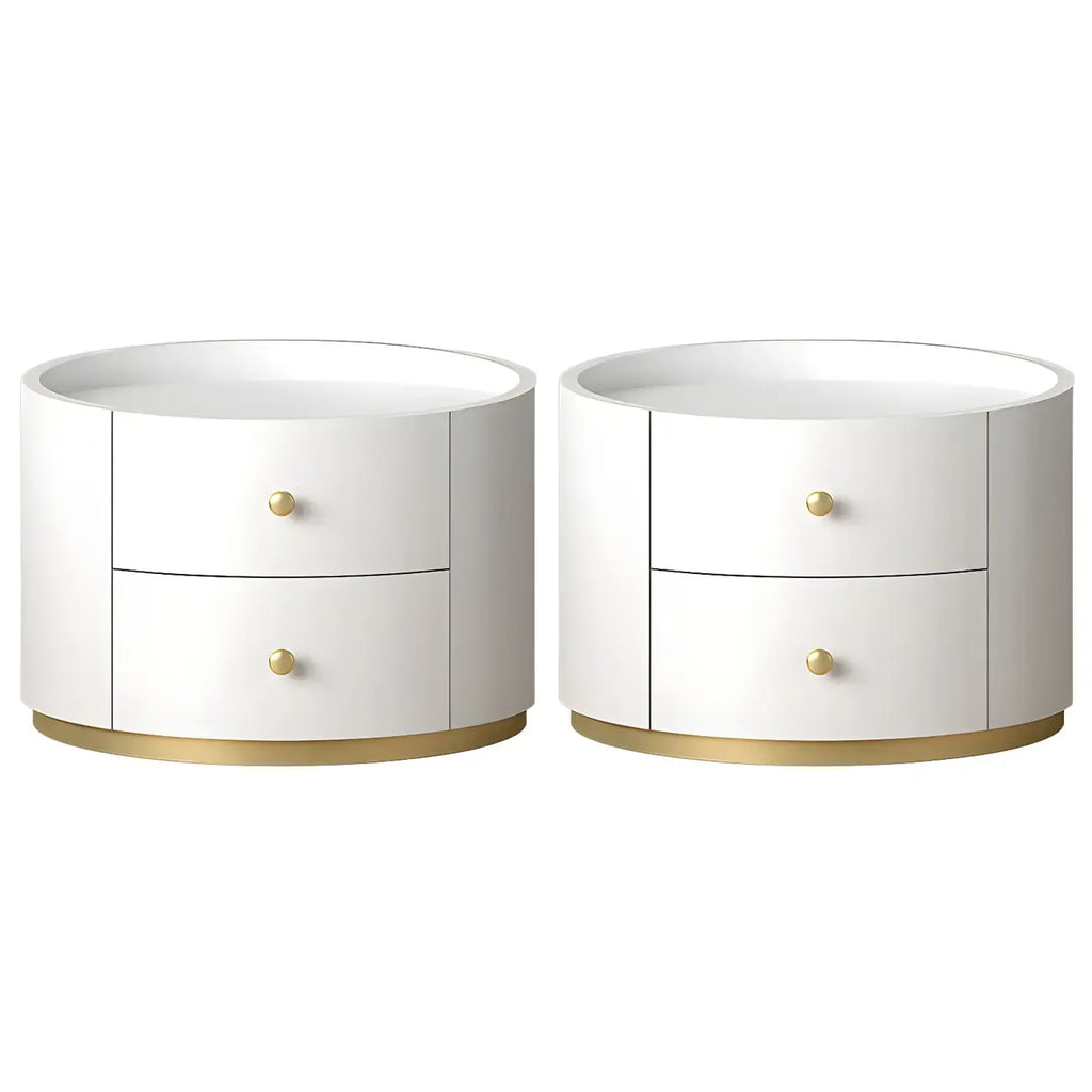Table de chevet ronde Glam en bois manufacturé à 2 tiroirs