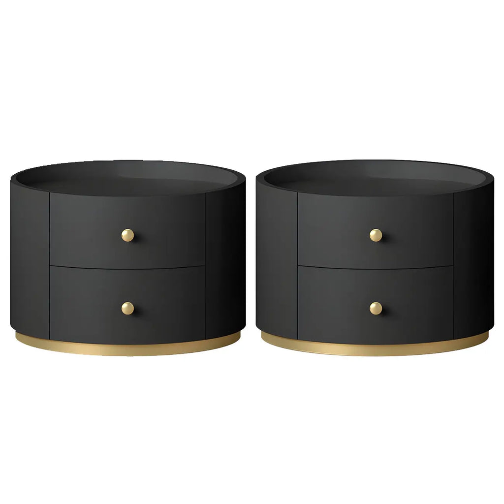 Table de chevet ronde Glam en bois manufacturé à 2 tiroirs