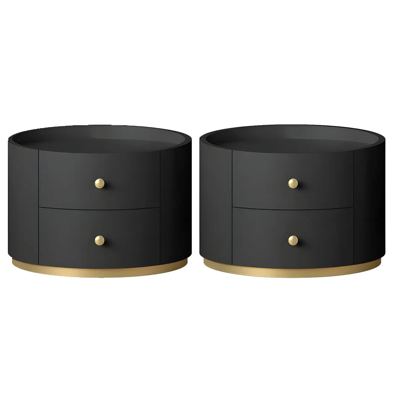 Table de chevet ronde Glam en bois manufacturé à 2 tiroirs