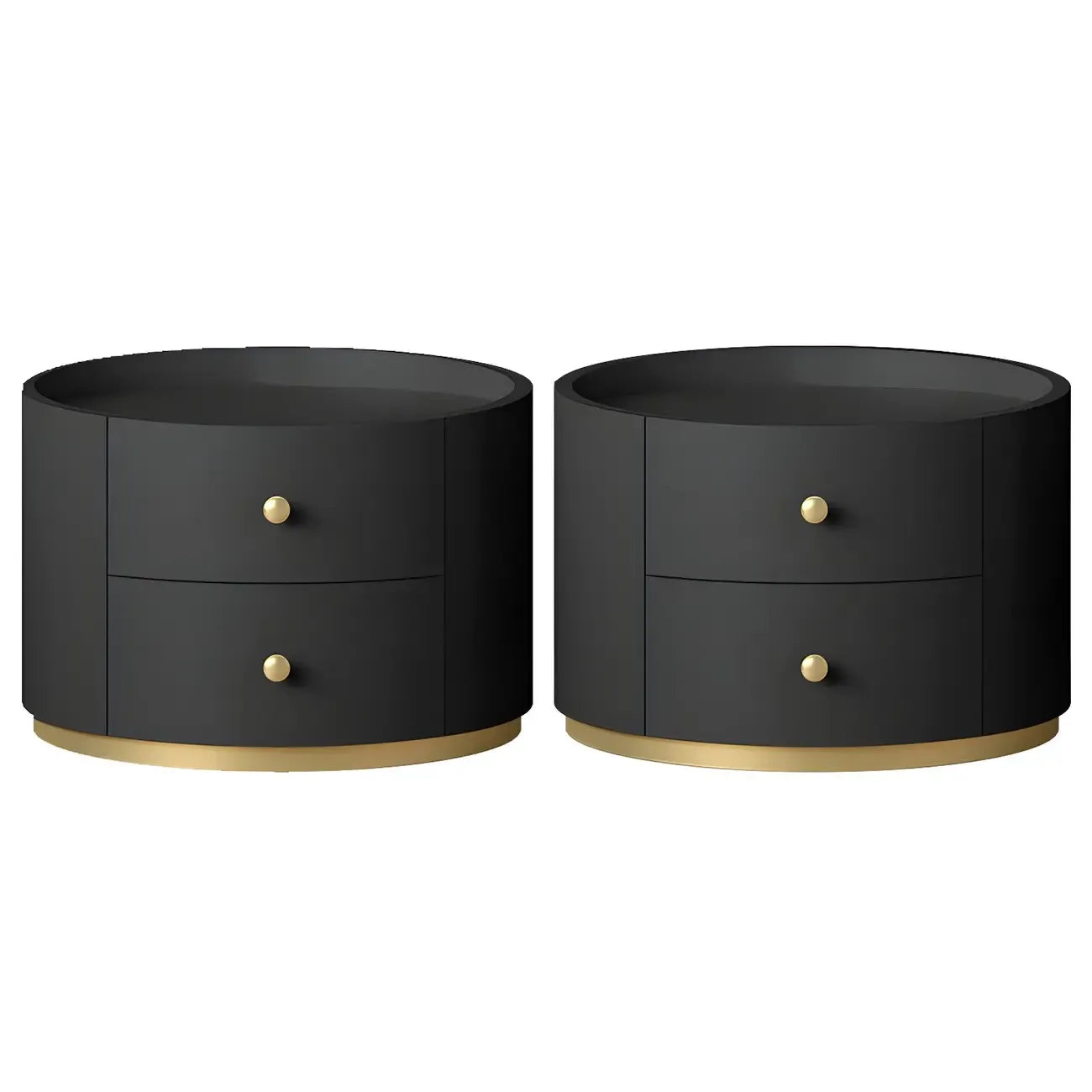 Table de chevet ronde Glam en bois manufacturé à 2 tiroirs